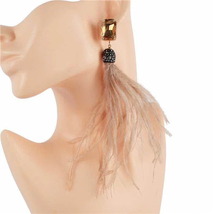 Crystal Drop Feather Earrings