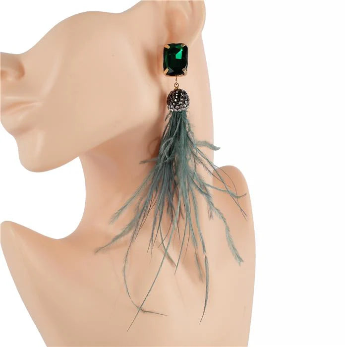 Crystal Drop Feather Earrings