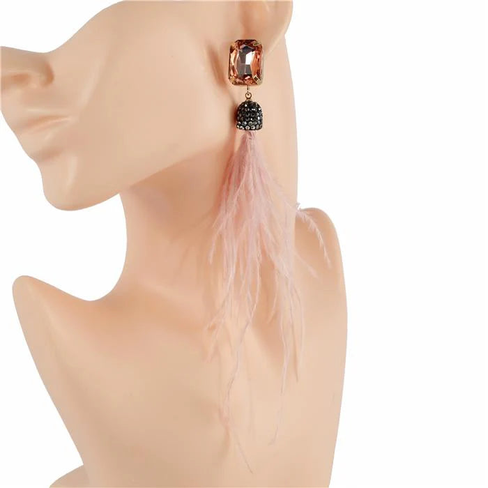 Crystal Drop Feather Earrings