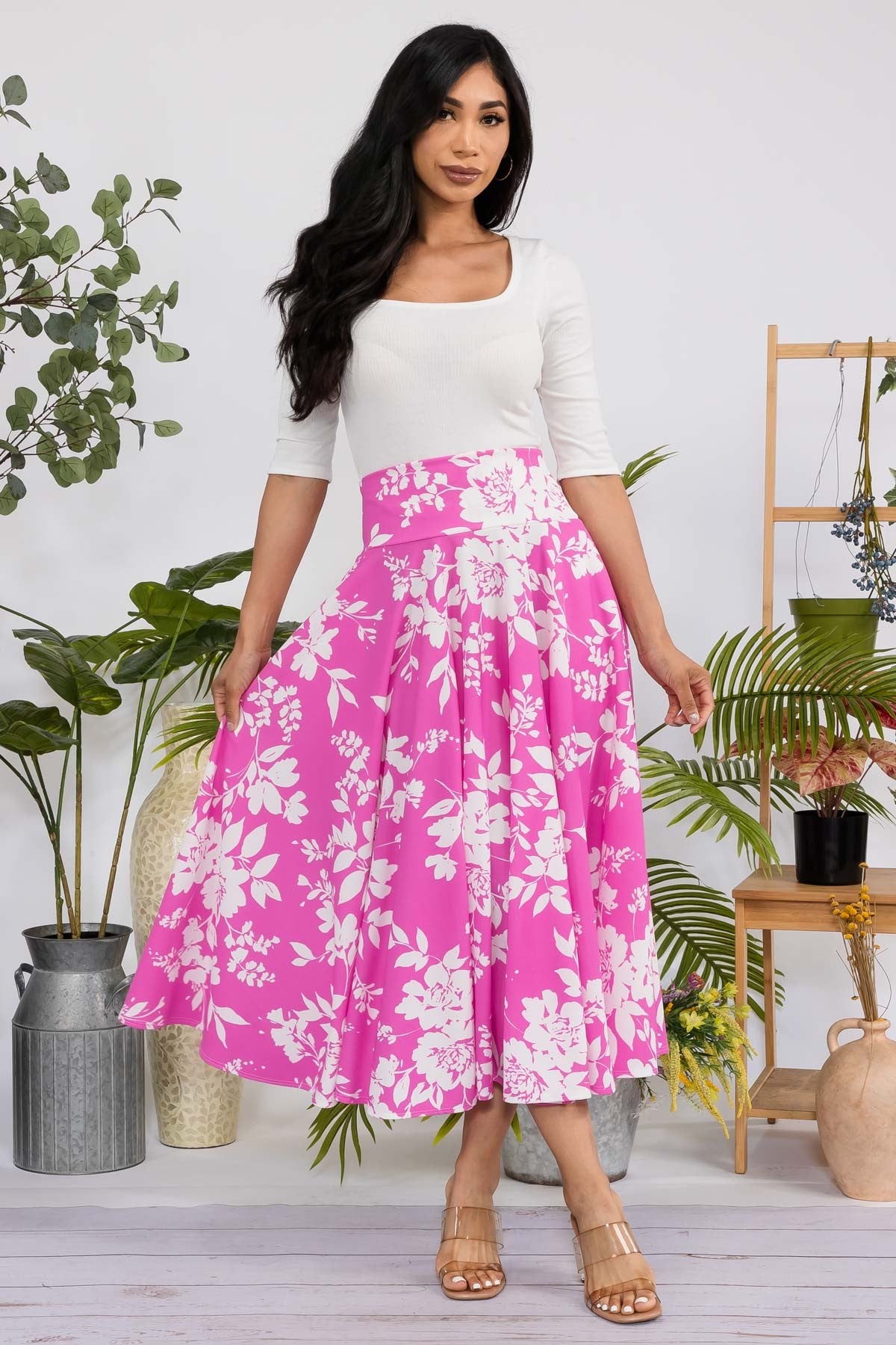 Floral Midi Maxi Skirt with Pockets