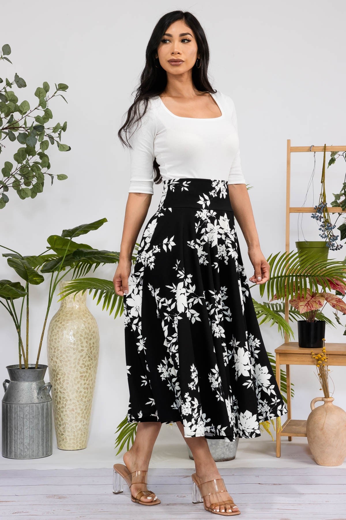 Floral Midi Maxi Skirt with Pockets
