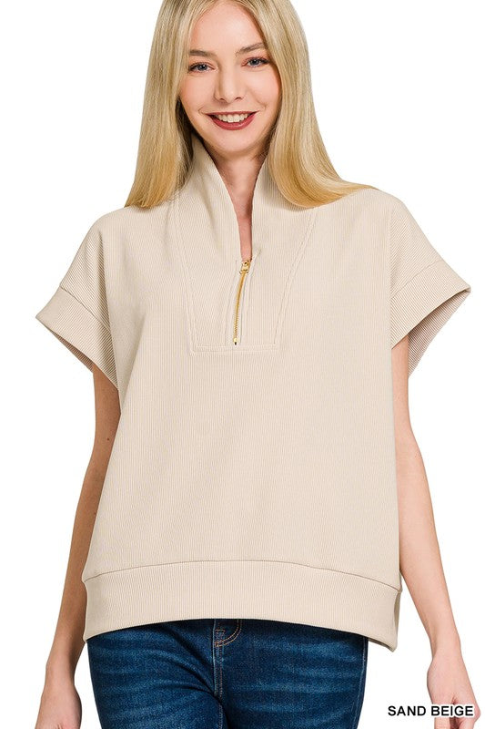 Ribbed Half Zipper Blouse