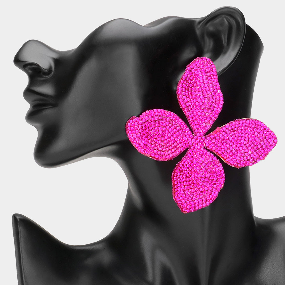 Large Bling Flower Statement Earrings