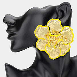 Large Hammered Crystal Trimmed Flower Statement Earrings