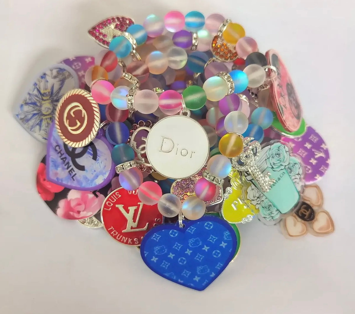 Designer Inspired Three Piece Multi Frosty Mix Charm Bracelet Set