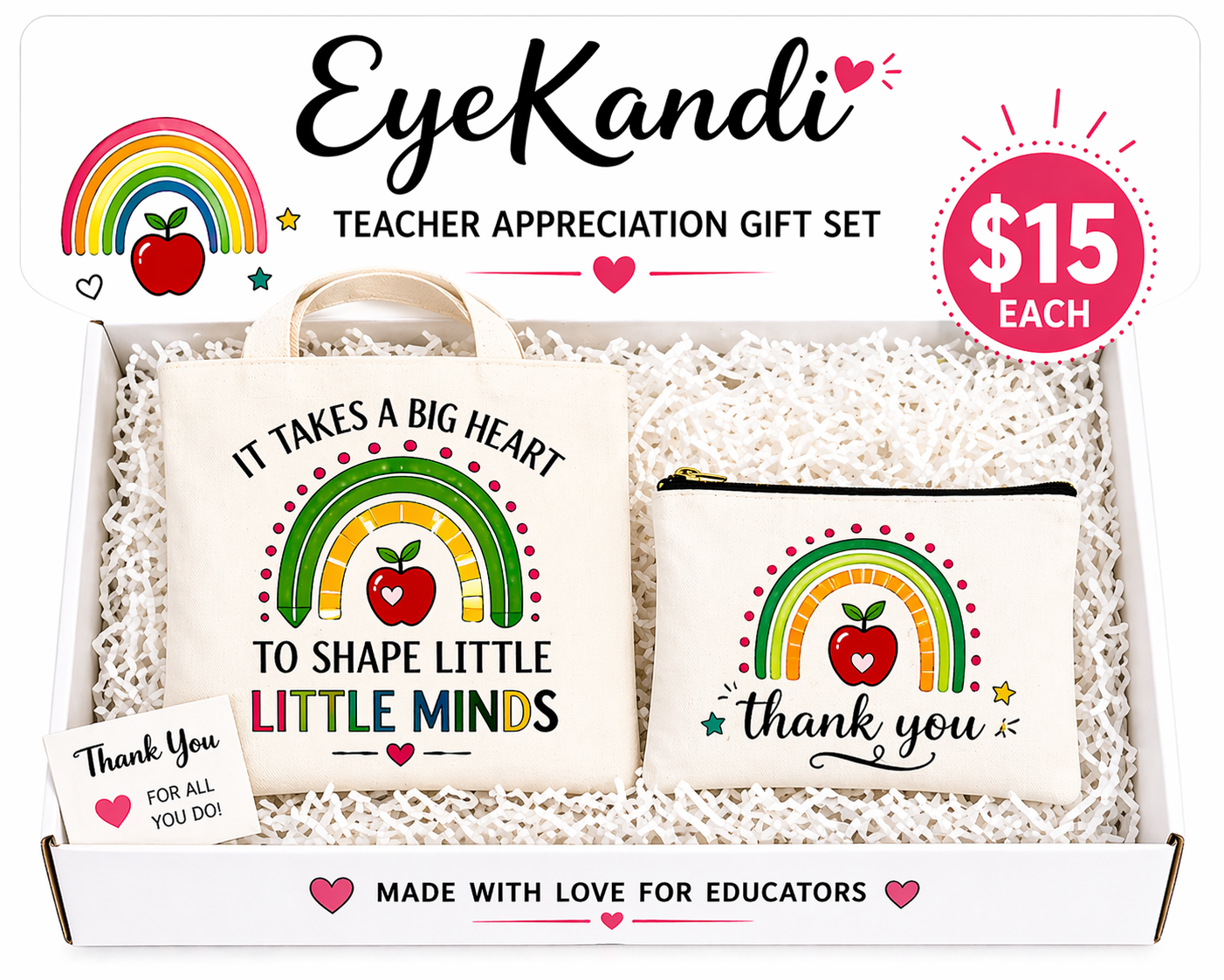 White Canvas Teacher Bag and Pouch Gift Set