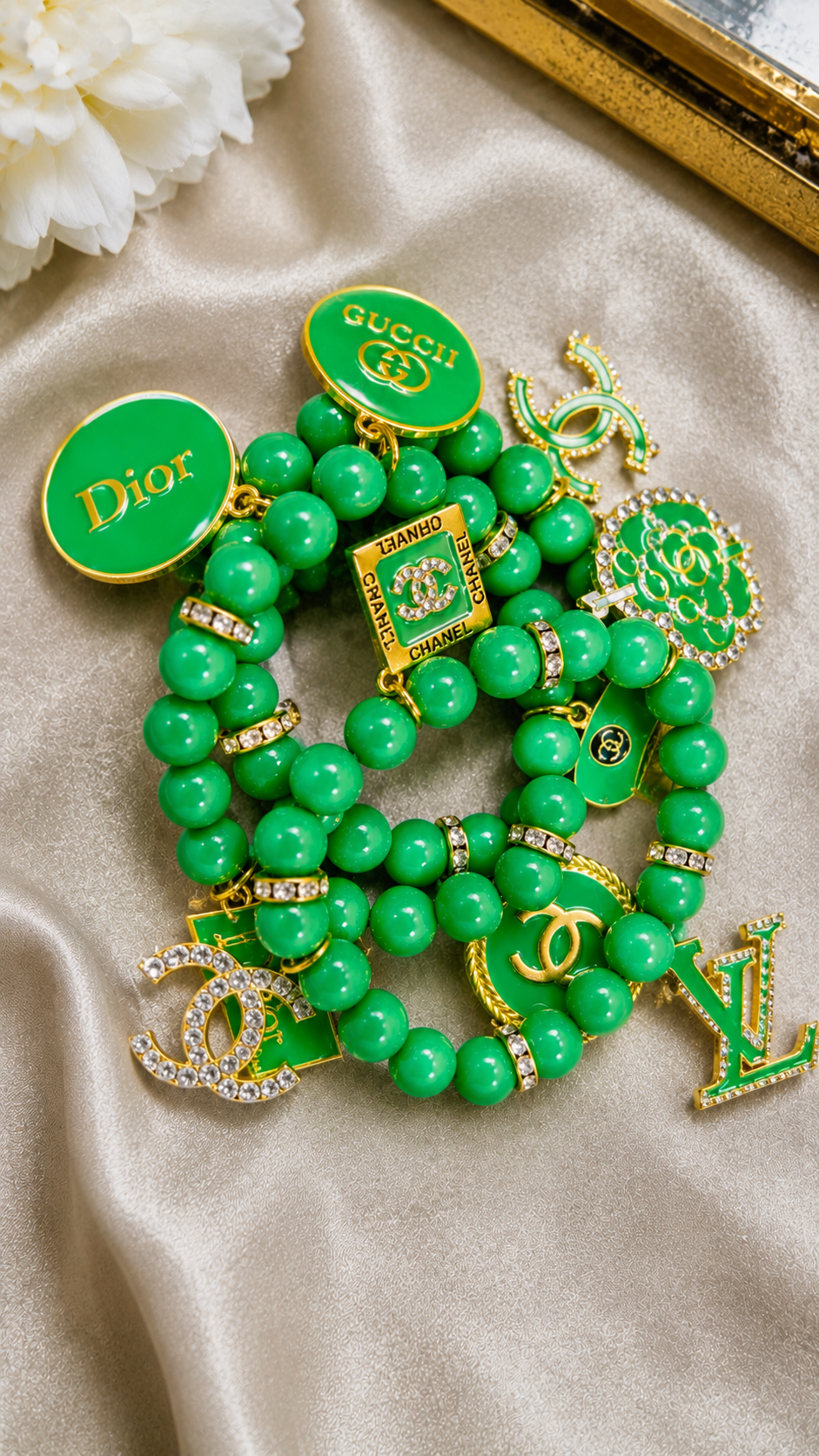 Green Designer Charm Bracelet Set