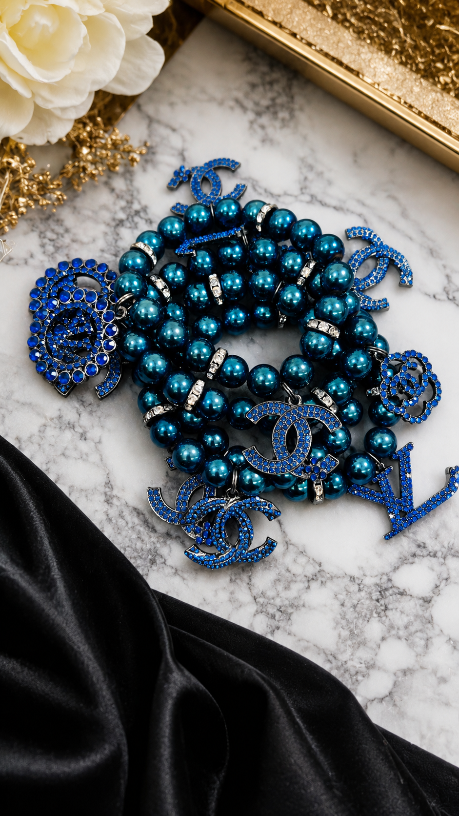 Blue Metal Bling Designer Bracelet Set