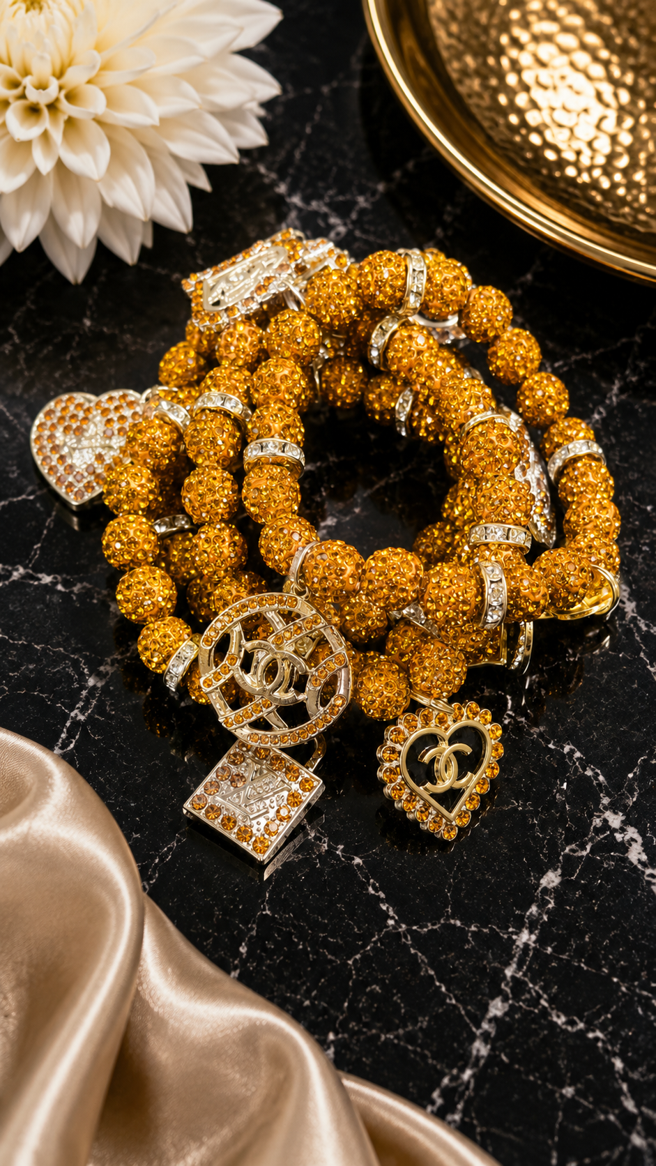 Orange Bling Designer Four Piece Bracelet Set