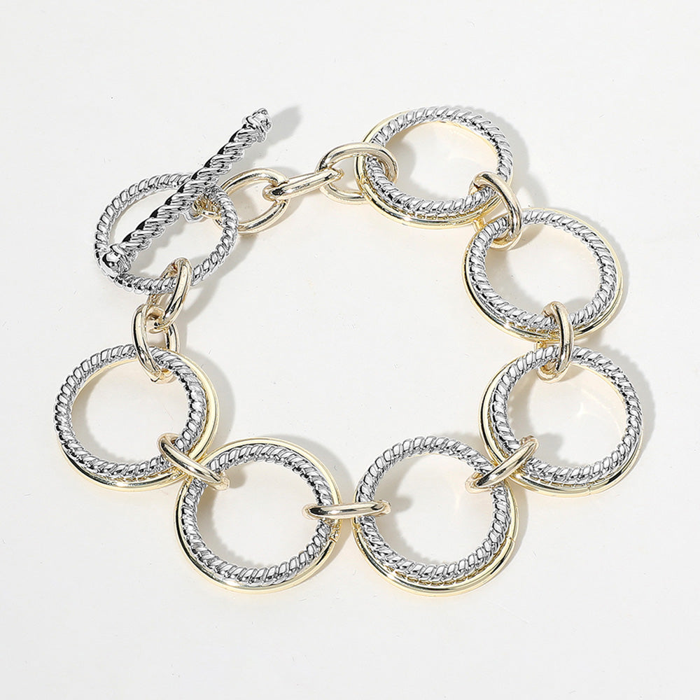 DY 14K Gold Plated Two Tone Ring Link Toggle Bracelet