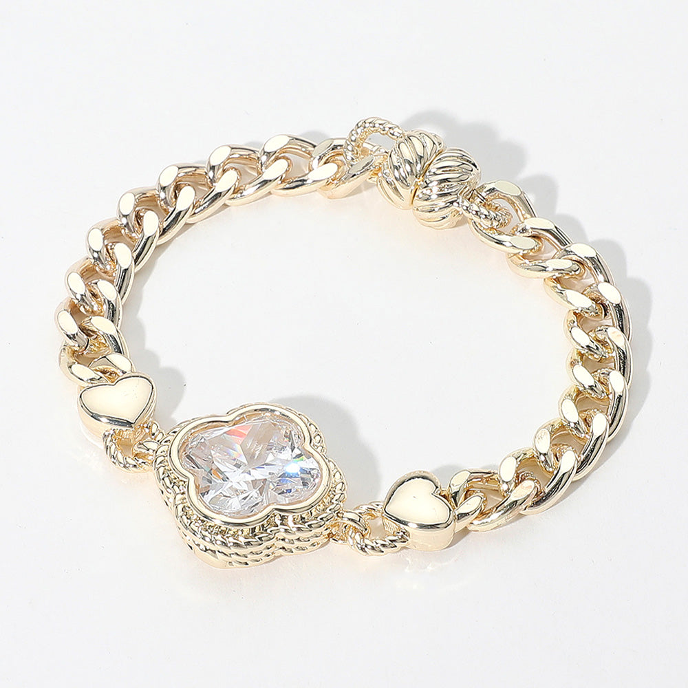 14K Gold Plated CZ Quatrefoil Stone Pointed Magnetic Bracelet