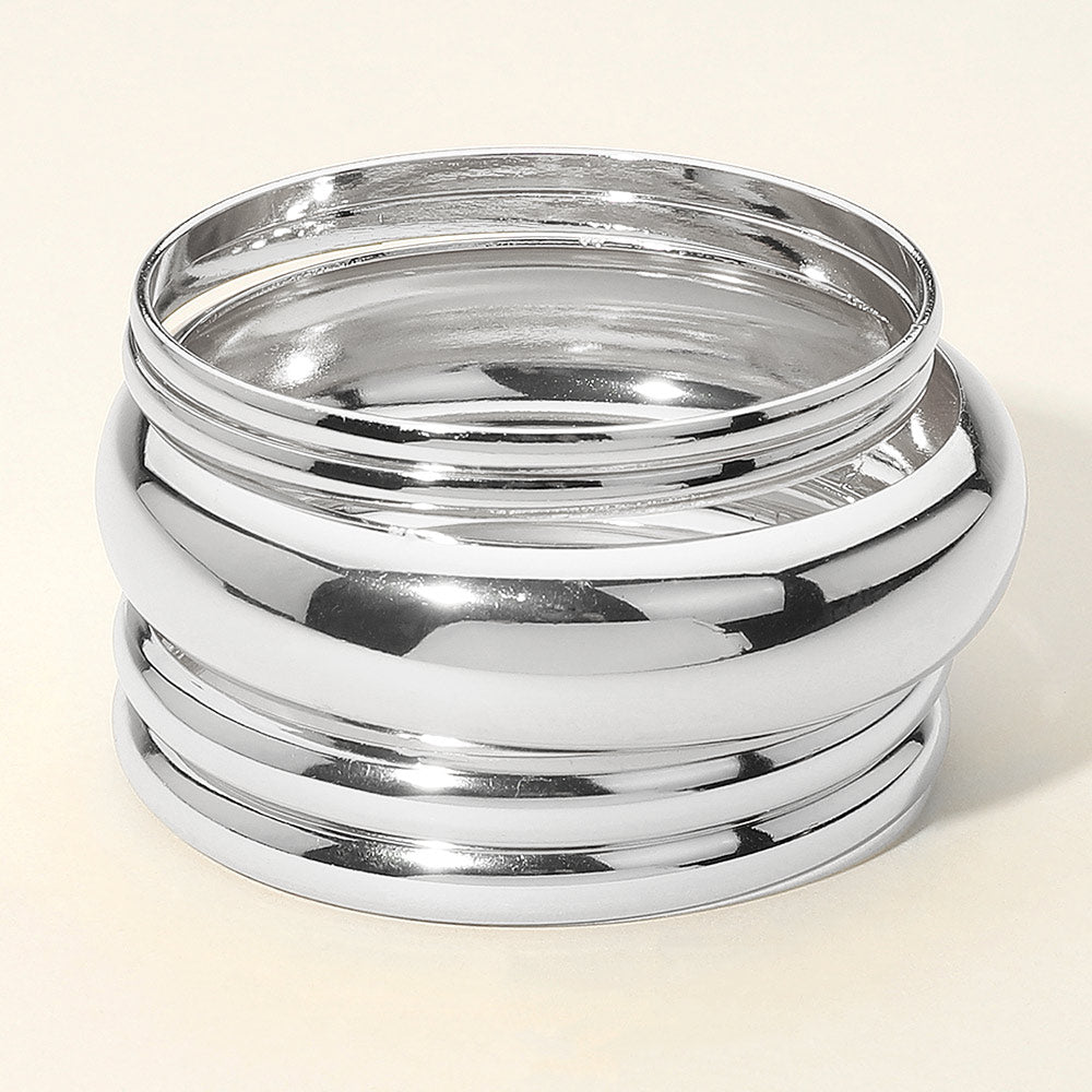 Five Piece Metal Multi Layered Bangle Bracelets