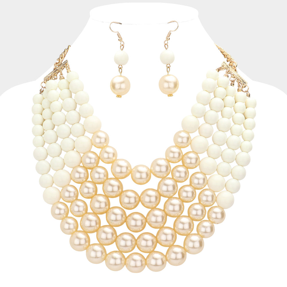 Chunky Multi Strand Pearl Bib Necklace