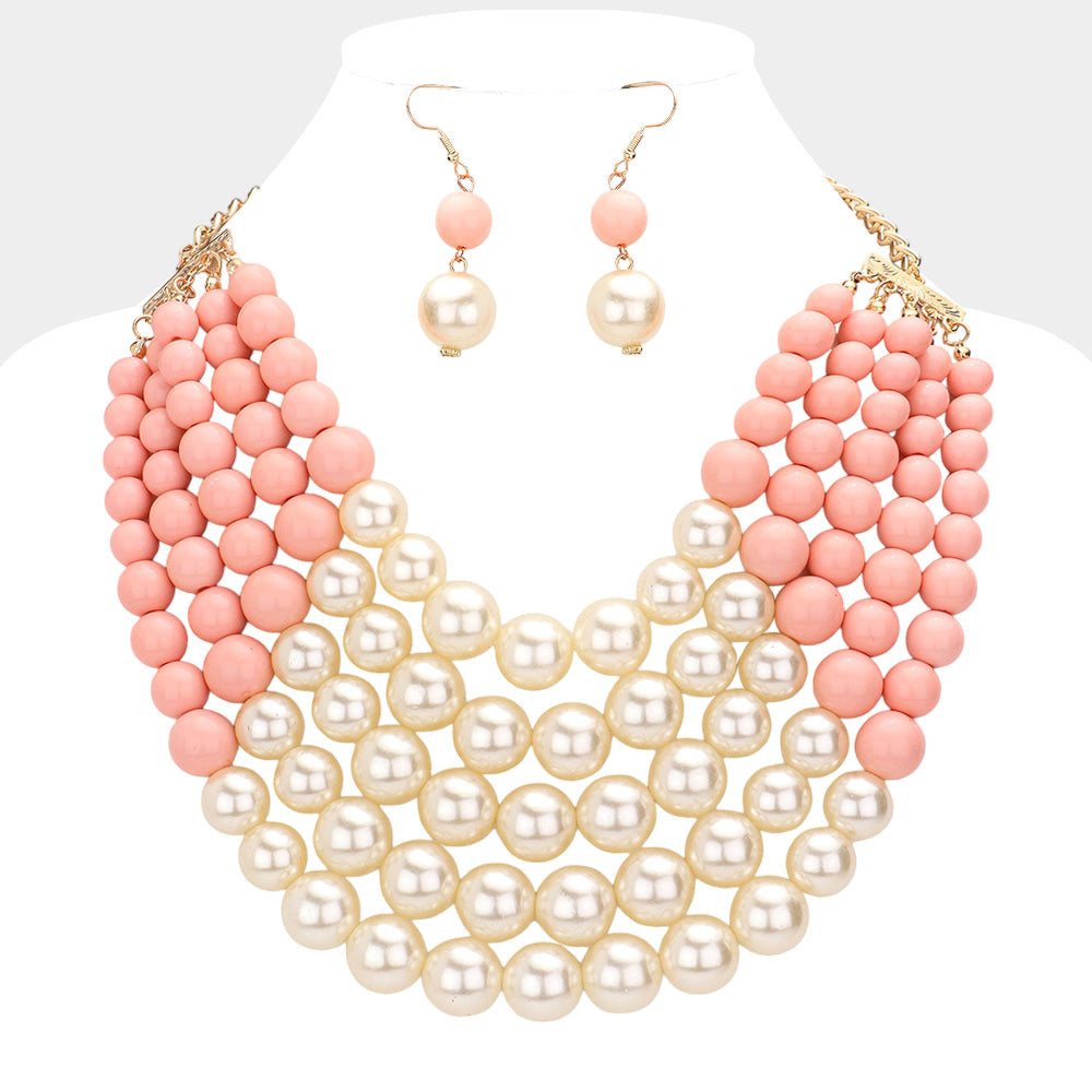 Chunky Multi Strand Pearl Bib Necklace