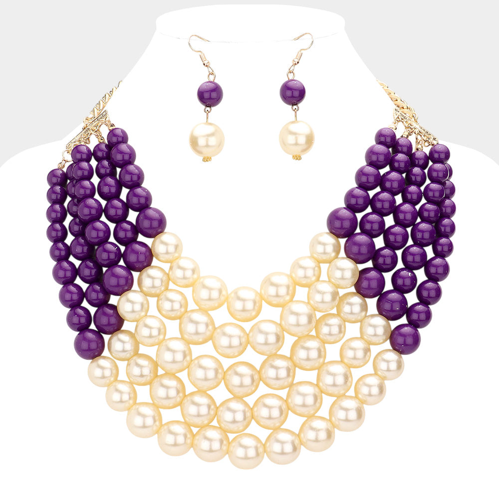Chunky Multi Strand Pearl Bib Necklace