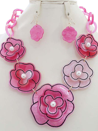 #D Flower Bibb Necklace Set