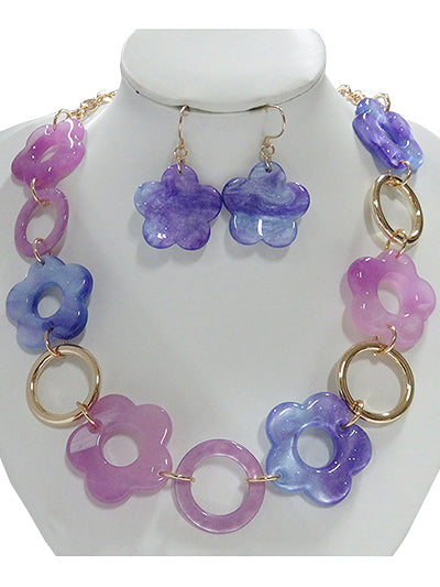 Flower Design Link Necklace Set