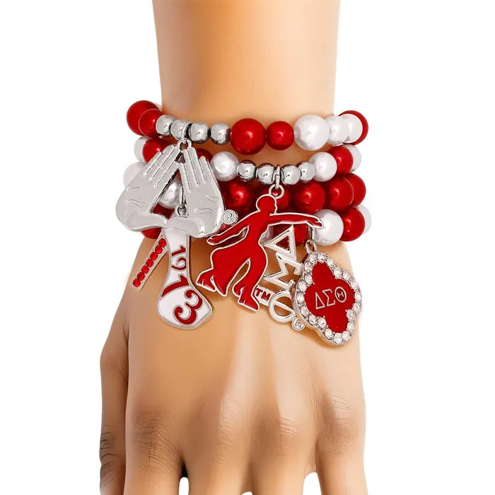 Delta Sorority Red and White Beaded Charm Set
