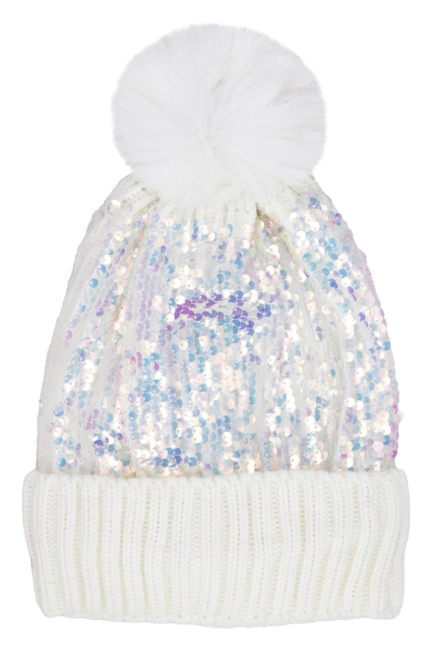 Iridescent Sequin Hood with Pom Pom