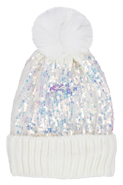 Iridescent Sequin Hood with Pom Pom