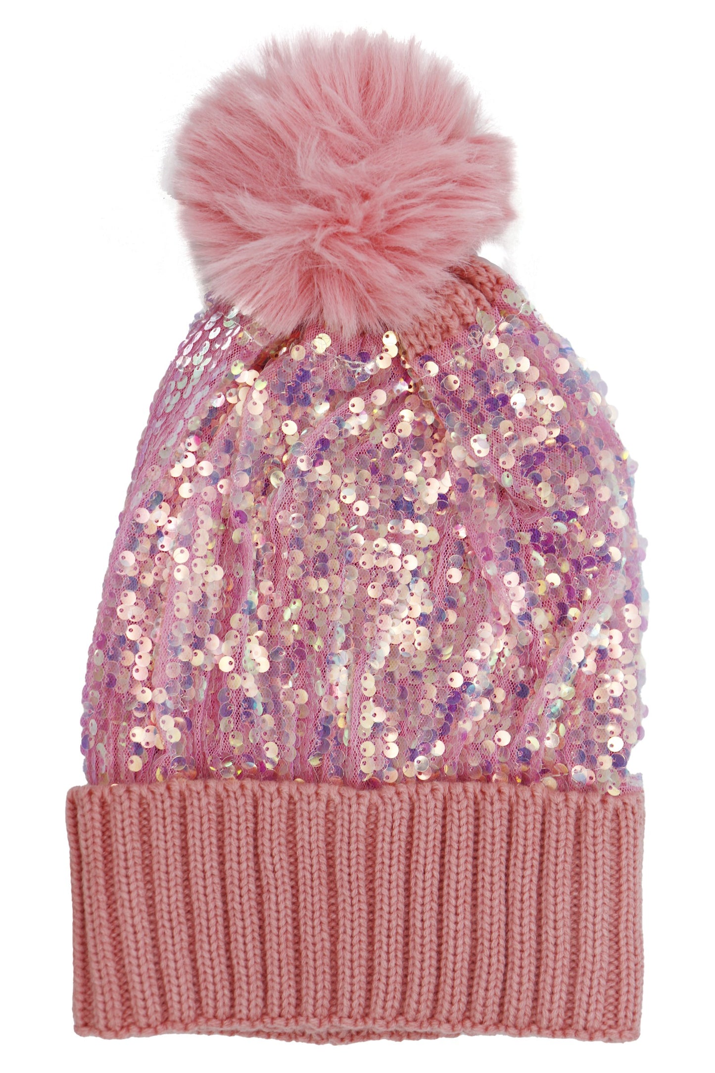 Iridescent Sequin Hood with Pom Pom