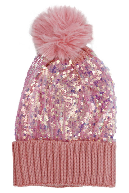 Iridescent Sequin Hood with Pom Pom
