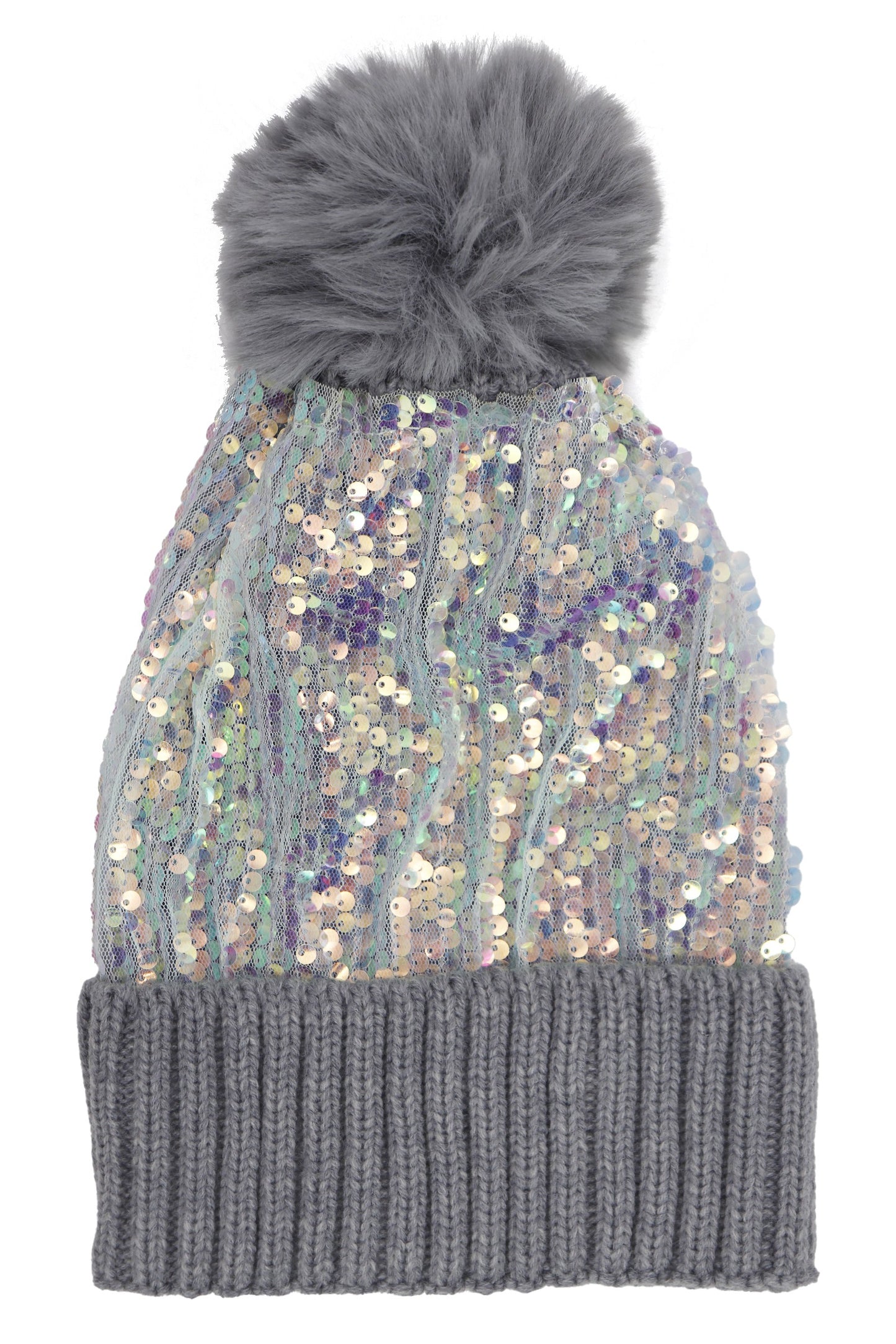 Iridescent Sequin Hood with Pom Pom