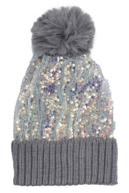 Iridescent Sequin Hood with Pom Pom