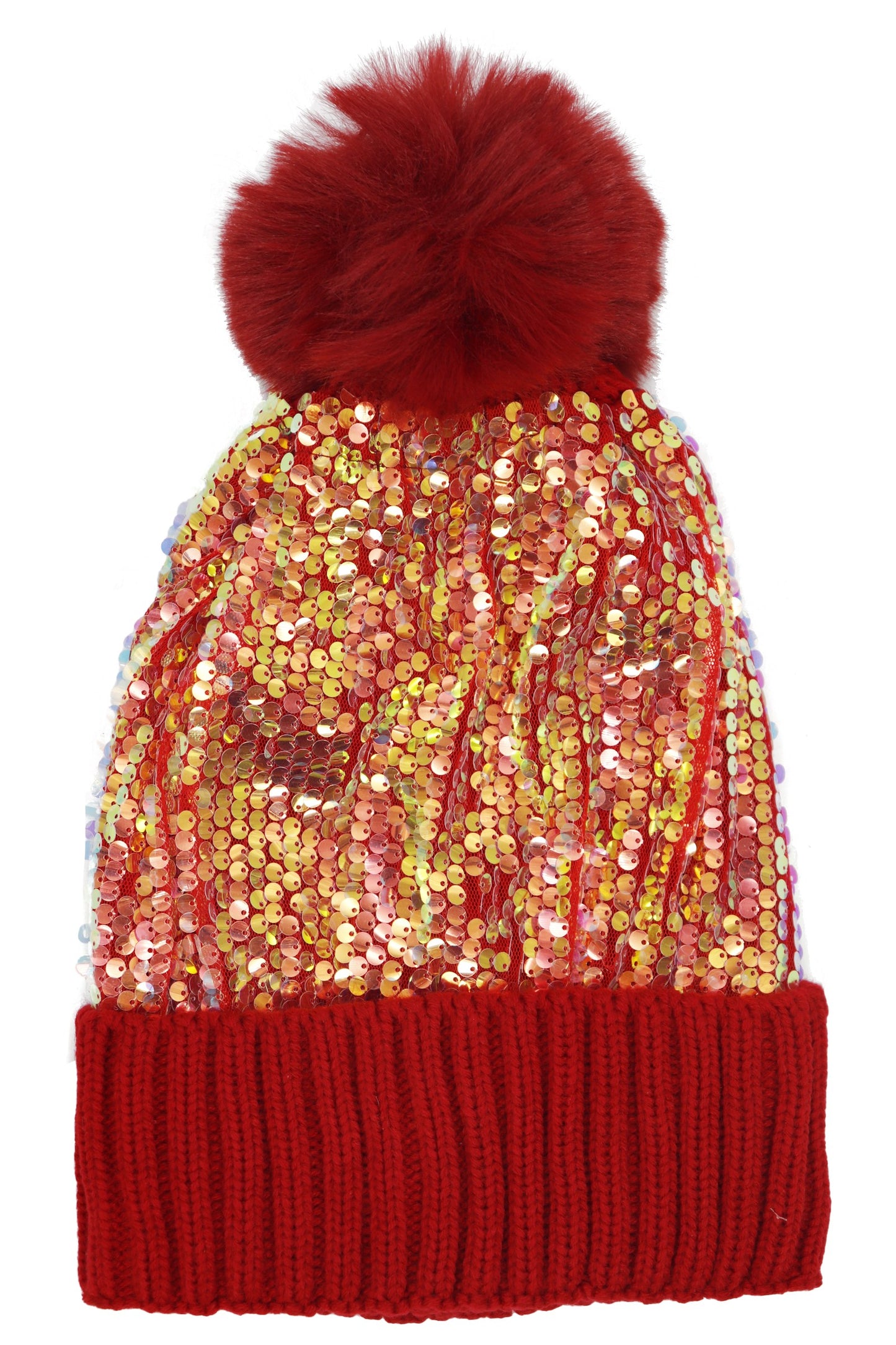 Iridescent Sequin Hood with Pom Pom