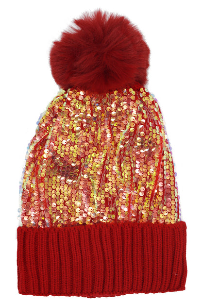 Iridescent Sequin Hood with Pom Pom