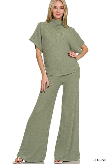 Two Piece  Ribbed Pants Set