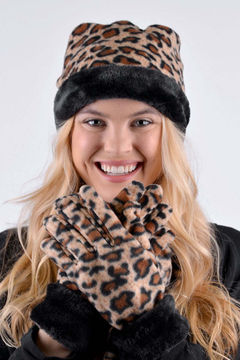 Three Piece Print Hat, Glove and Scarf Set