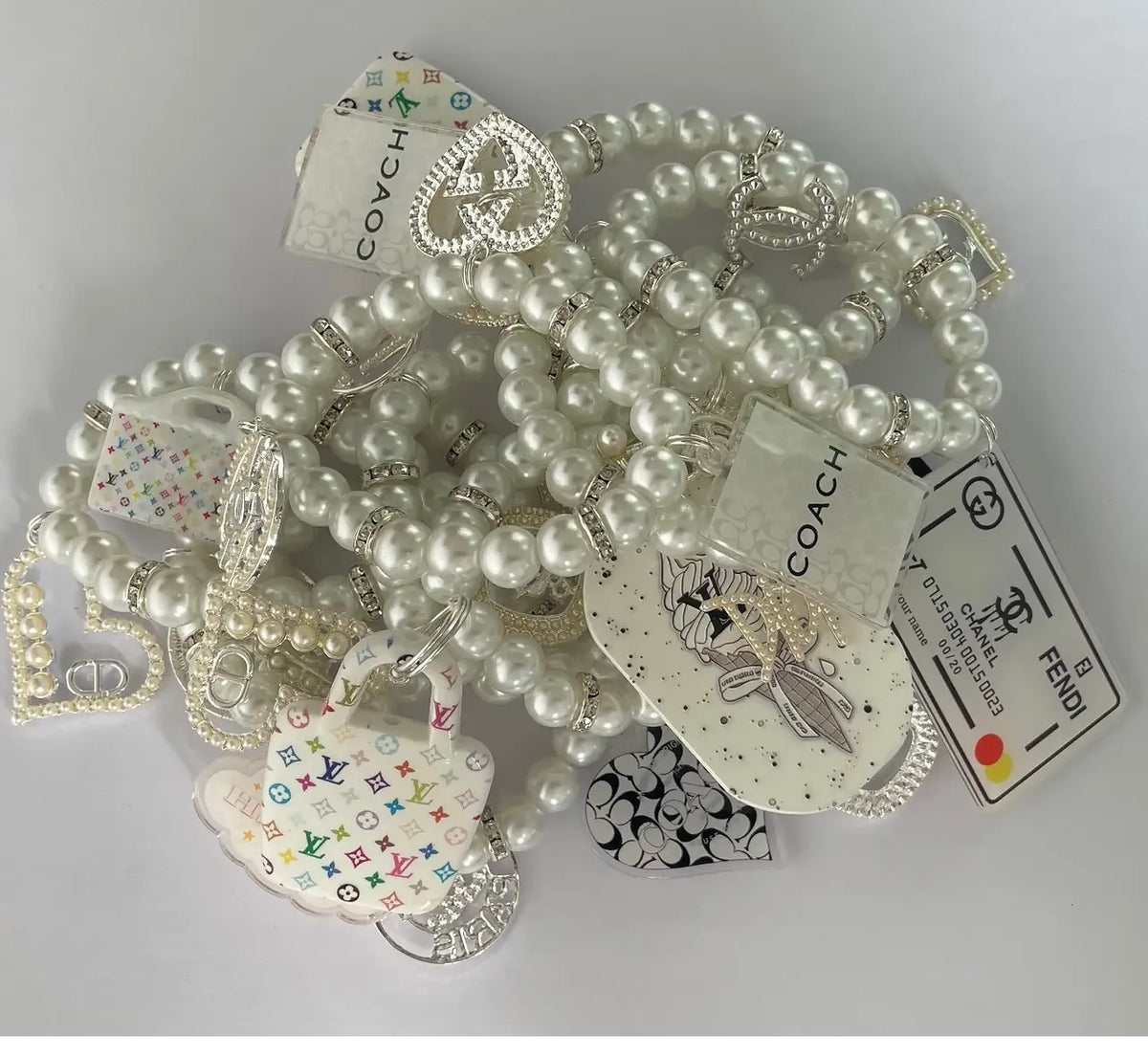 Designer Inspired White Pearl Mix Charm Bracelet Set