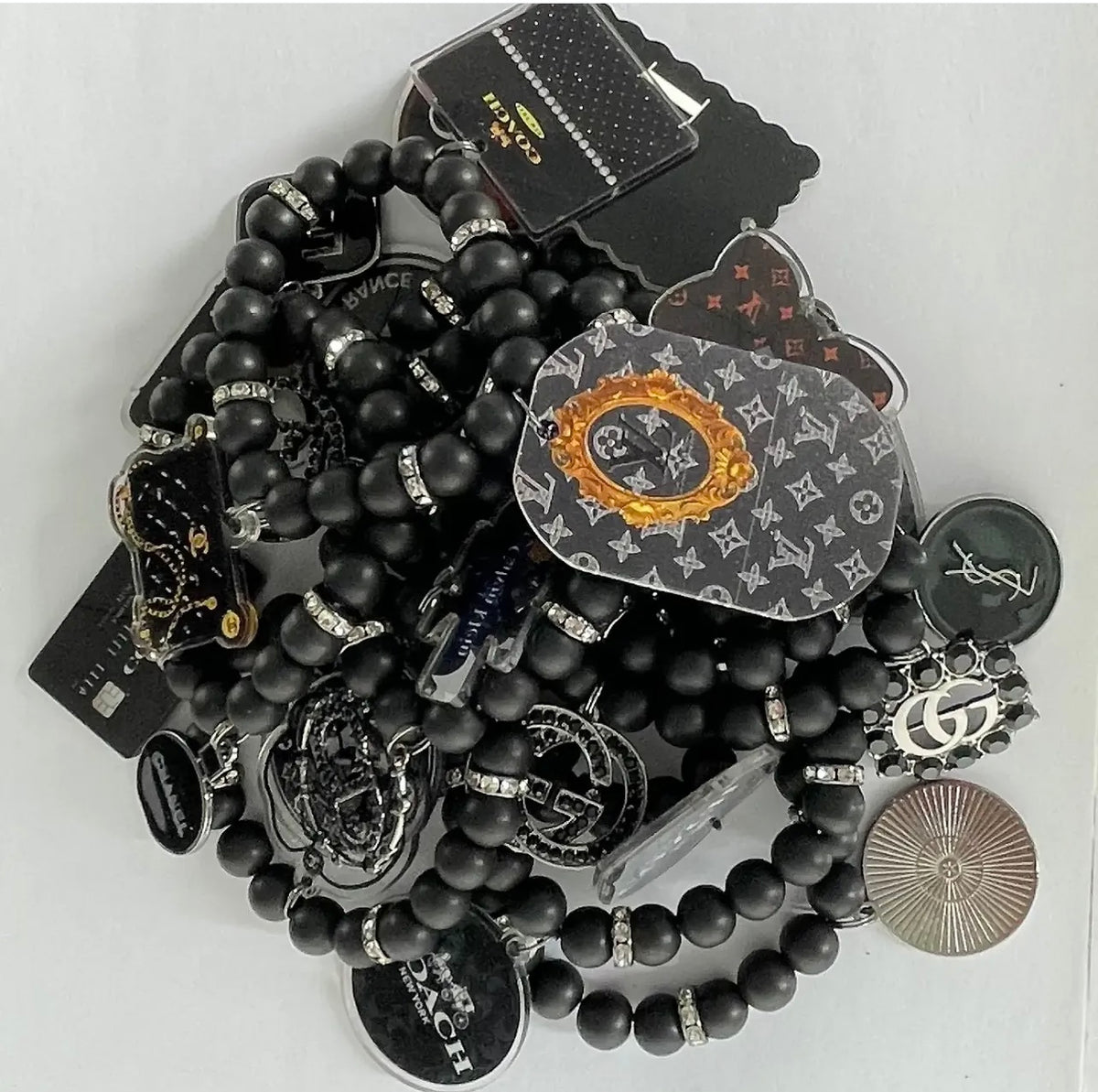 Designer Inspired Three Piece Black Mixed Bracelet Set