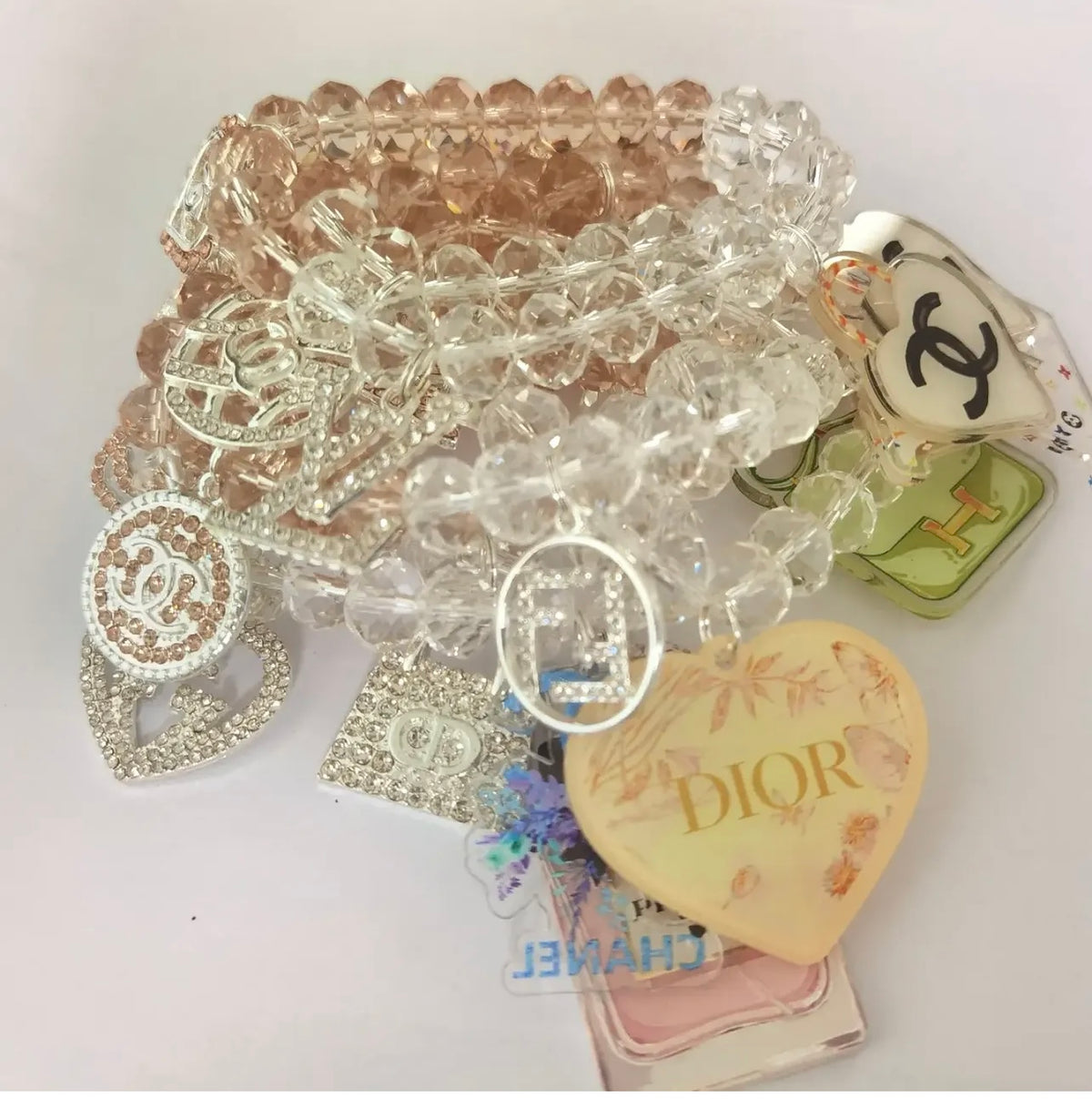 Designer Inspired Three Piece Clear and Topaz Mix Charm Bracelet Set