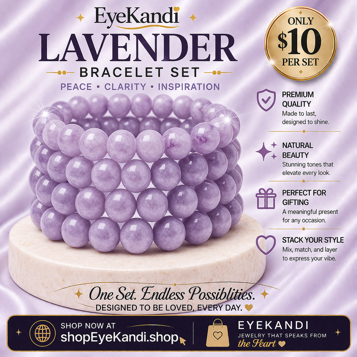 Solid Beaded Four Piece Bracelet Set