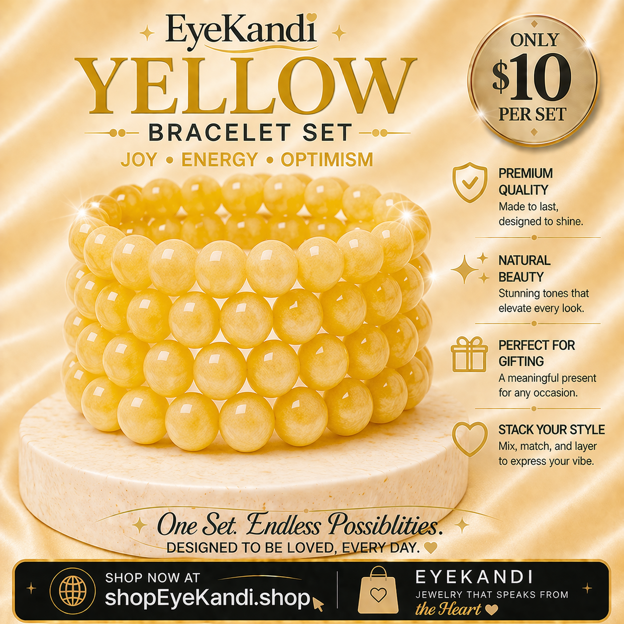 Solid Beaded Four Piece Bracelet Set