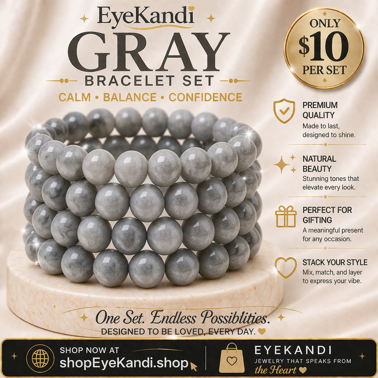 Solid Beaded Four Piece Bracelet Set