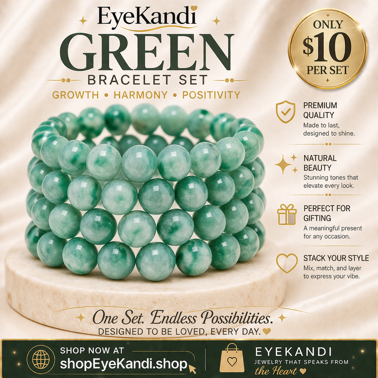 Solid Beaded Four Piece Bracelet Set
