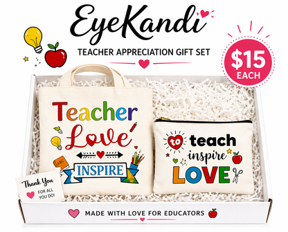 White Canvas Teacher Bag and Pouch Gift Set
