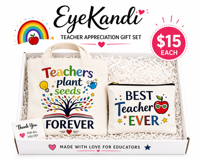 White Canvas Teacher Bag and Pouch Gift Set