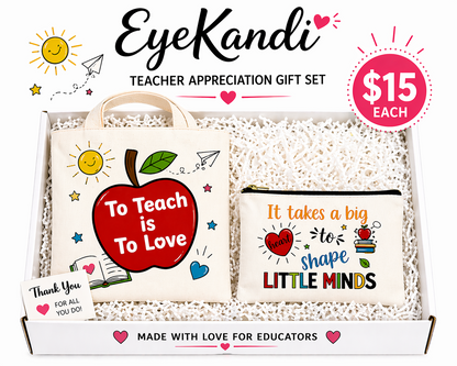 White Canvas Teacher Bag and Pouch Gift Set