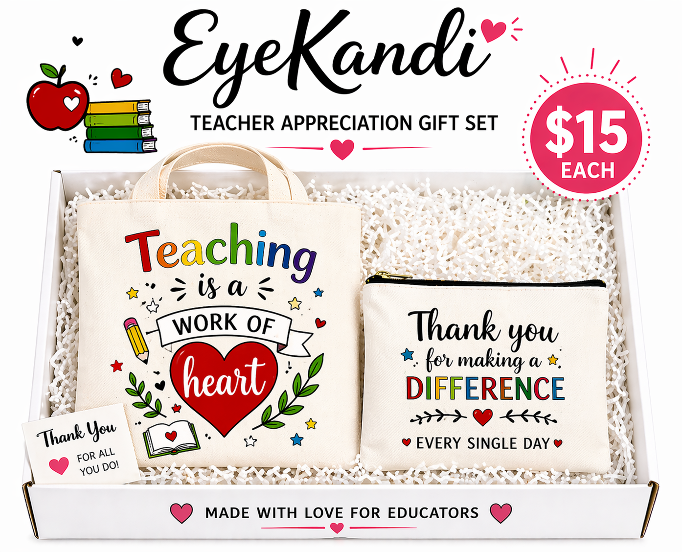 White Canvas Teacher Bag and Pouch Gift Set