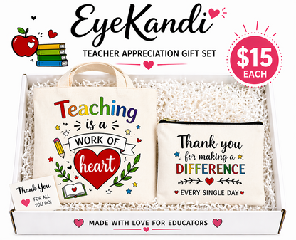 White Canvas Teacher Bag and Pouch Gift Set