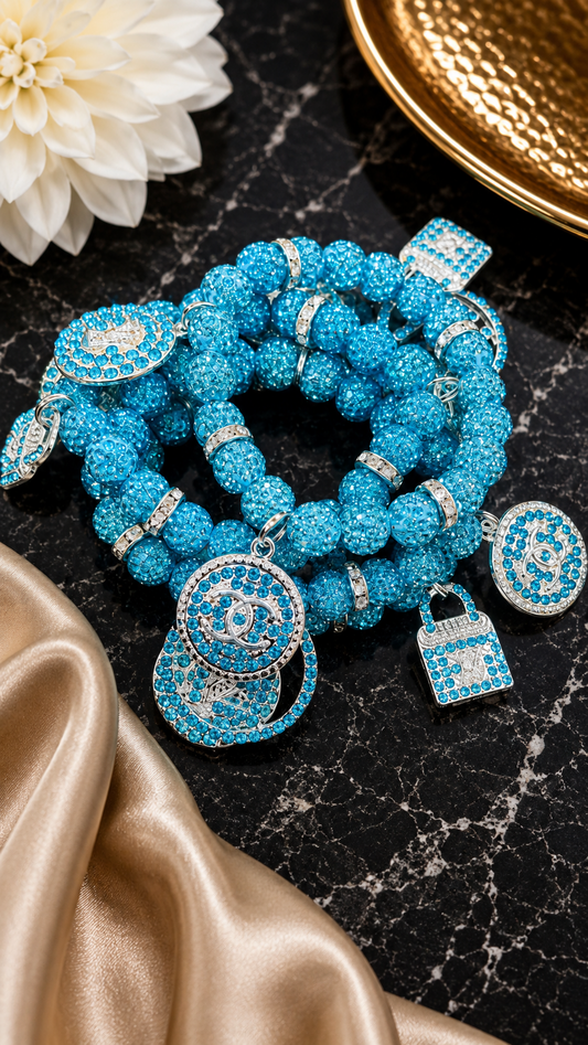 Turquoise Bling Designer Four Piece Bracelet Set