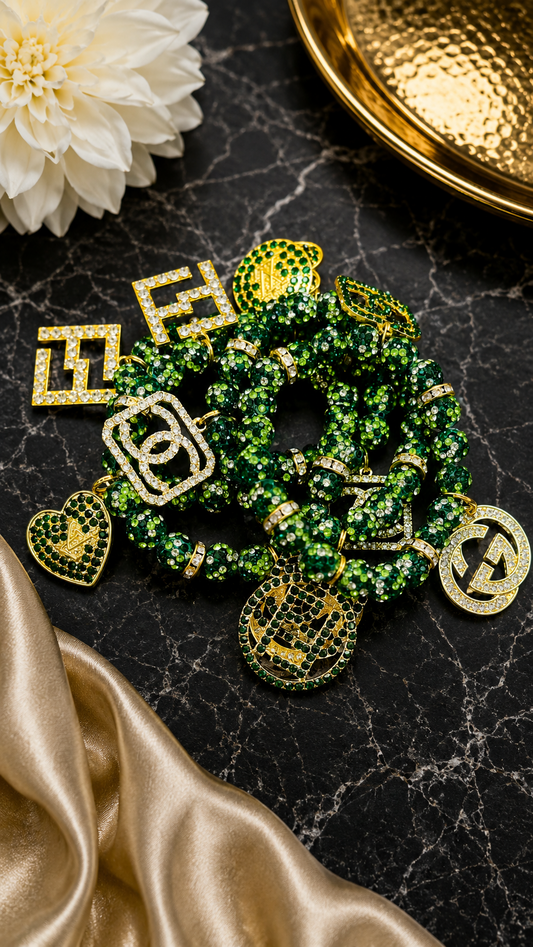 Green Bling Designer Four Piece Bracelet Set
