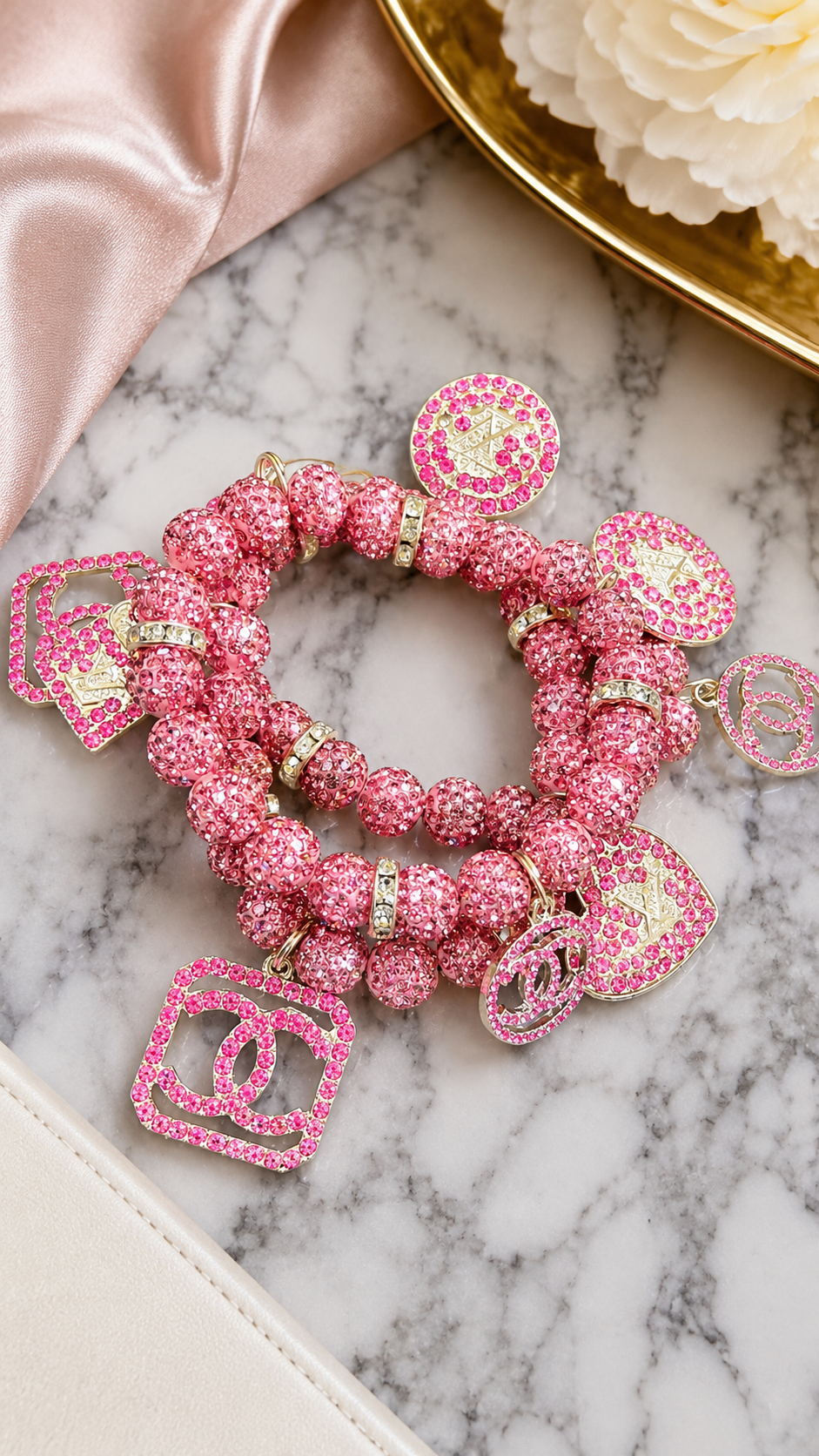 Pink Bling Designer Three Piece Bracelet Set