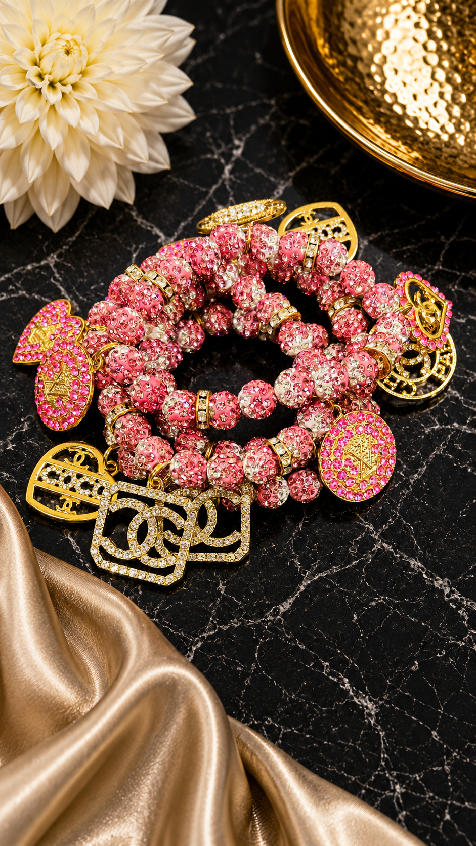Pink Bling Designer Four Piece Bracelet Set