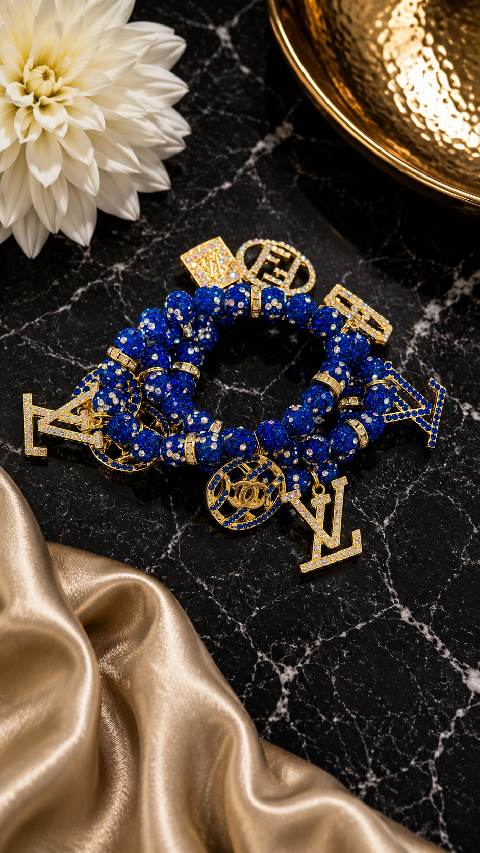 Blue Bling Designer Three Piece Bracelet Set