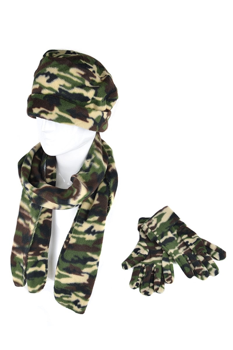 Three Piece Print Hat, Glove and Scarf Set